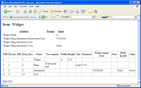 Configurizer ASP sample screen shot