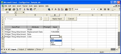 Configurizer Excel sample screen shot