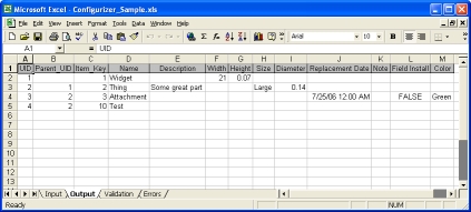 Configurizer Excel sample screen shot